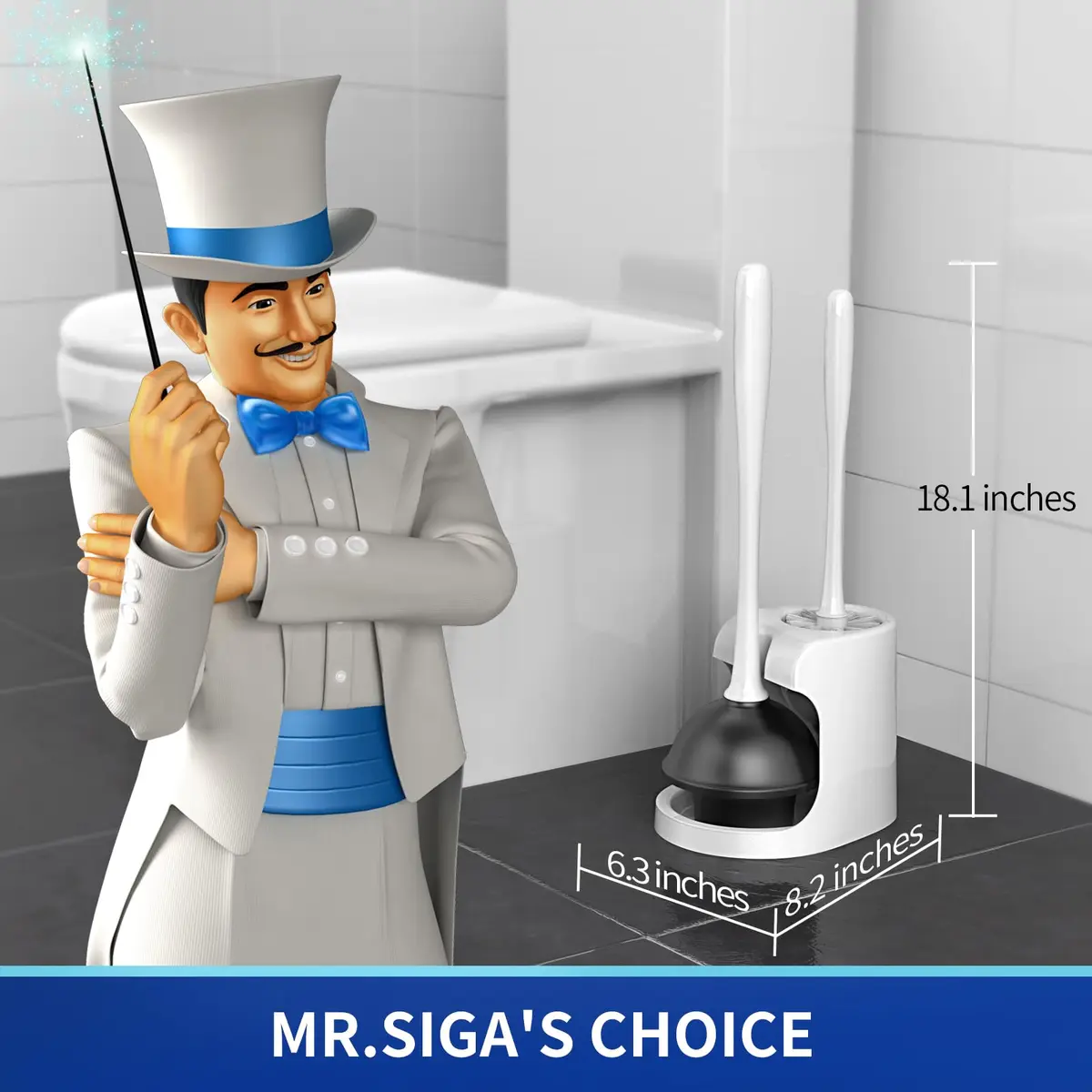 MR.SIGA Toilet Plunger and Bowl Brush Combo for Bathroom Cleaning, White | Heavy Duty & Space Saving - view 2
