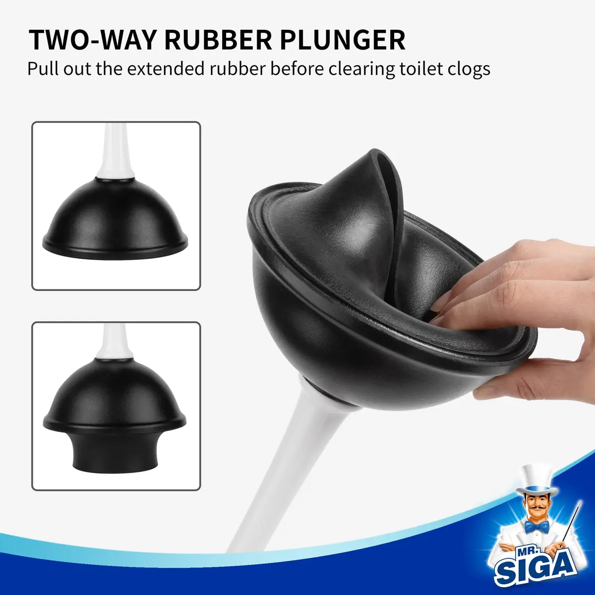 MR.SIGA Toilet Plunger and Bowl Brush Combo for Bathroom Cleaning, White | Heavy Duty & Space Saving - view 3