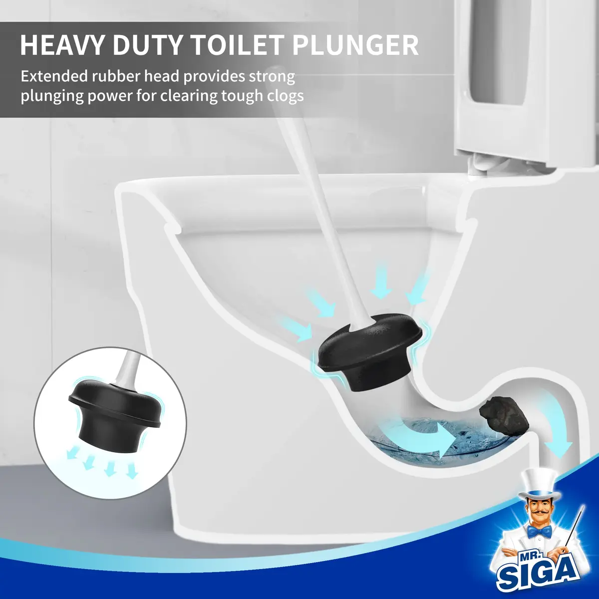 MR.SIGA Toilet Plunger and Bowl Brush Combo for Bathroom Cleaning, White | Heavy Duty & Space Saving - view 4