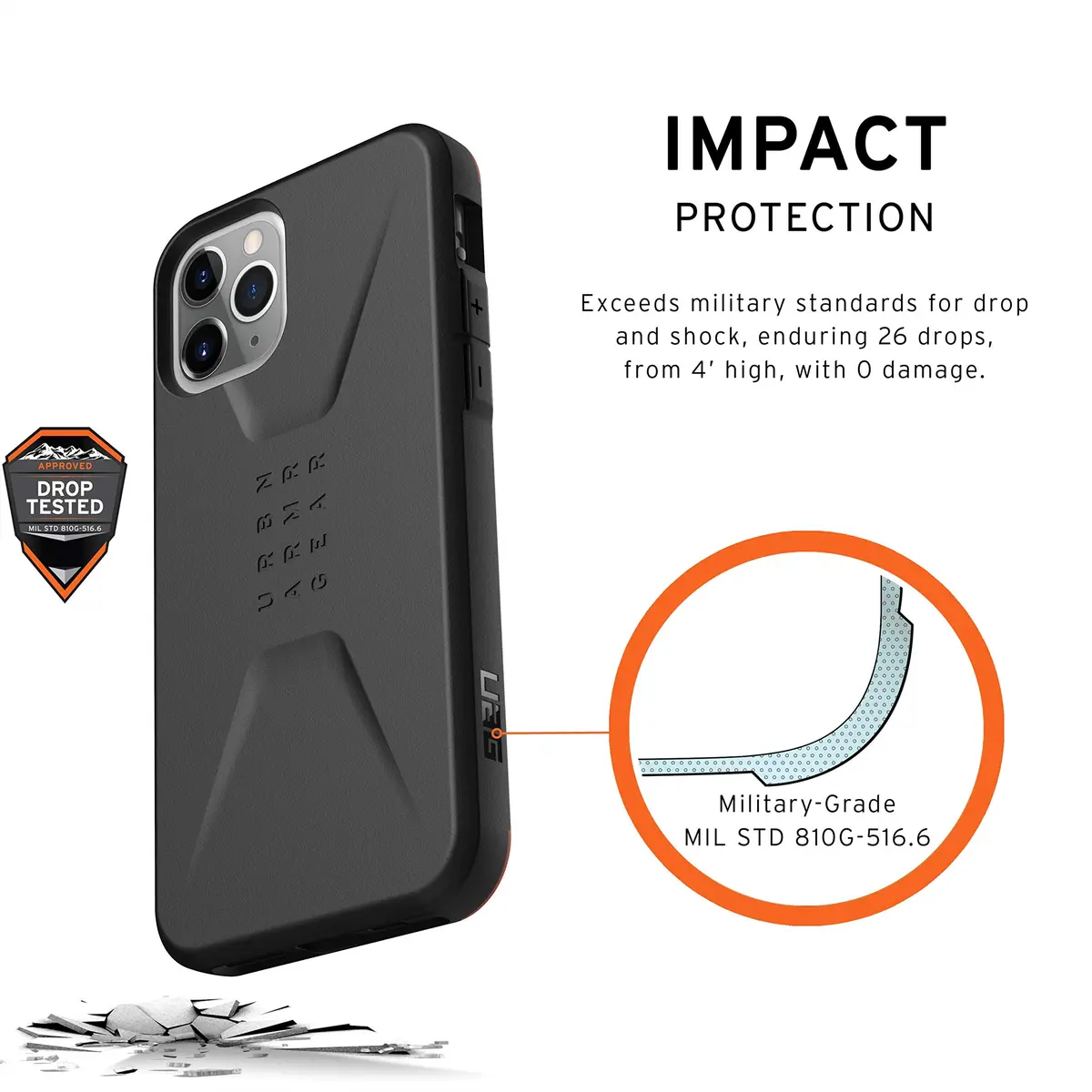 URBAN ARMOR GEAR UAG iPhone 11 Pro Civilian Feather-Light Rugged Case | Military Drop Tested, Wireless Charging Compatible - view 3