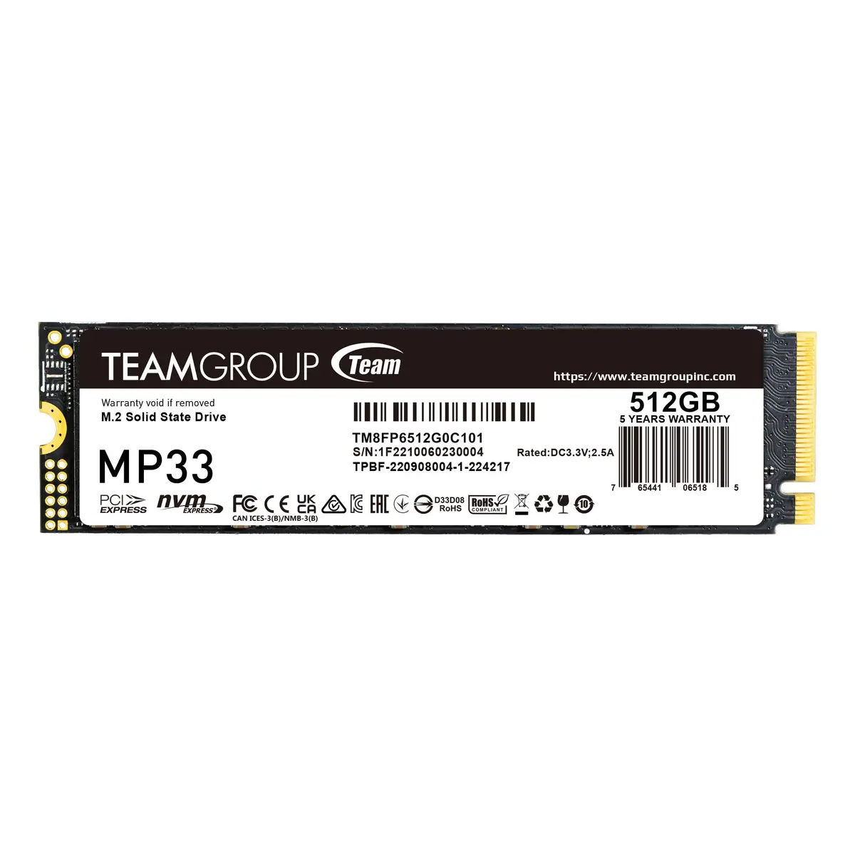 TEAMGROUP MP33 512GB M.2 NVMe SSD | High-Speed PCIe Gen3x4, 1700MB/s Read, 1400MB/s Write, 5-Year Warranty - main product image