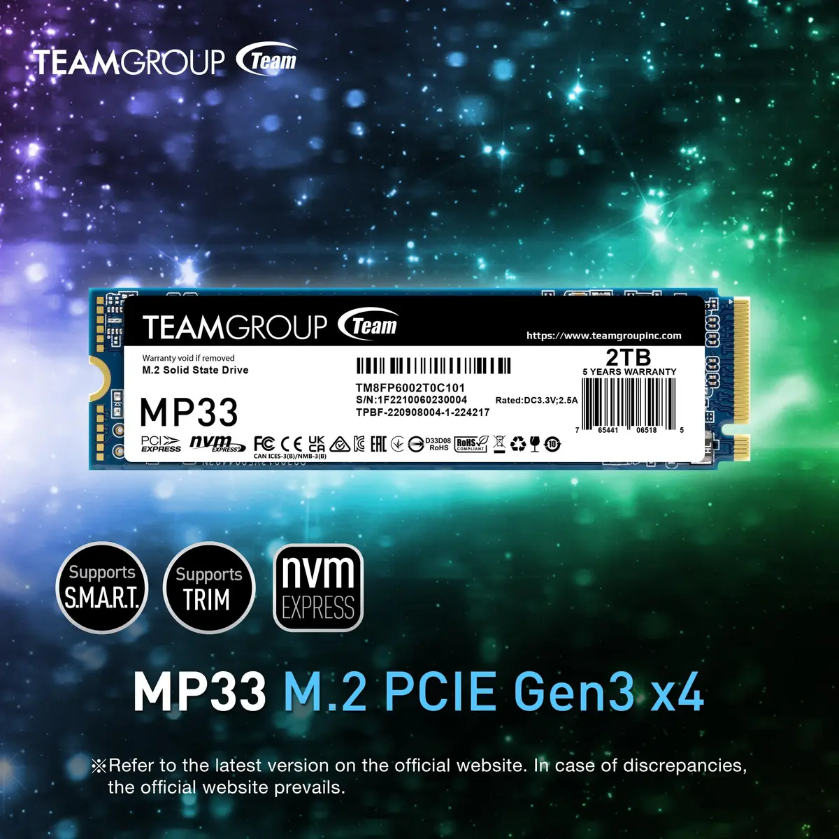 TEAMGROUP MP33 512GB M.2 NVMe SSD | High-Speed PCIe Gen3x4, 1700MB/s Read, 1400MB/s Write, 5-Year Warranty - view 3