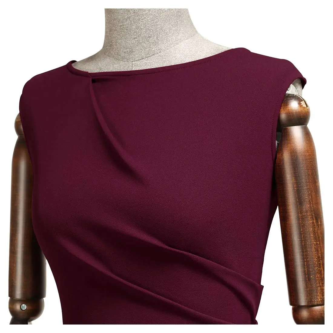 Miusol Women's Retro Ruffle Style Slim Work Pencil Dress Burgundy | Classic Office & Party Wear - view 6