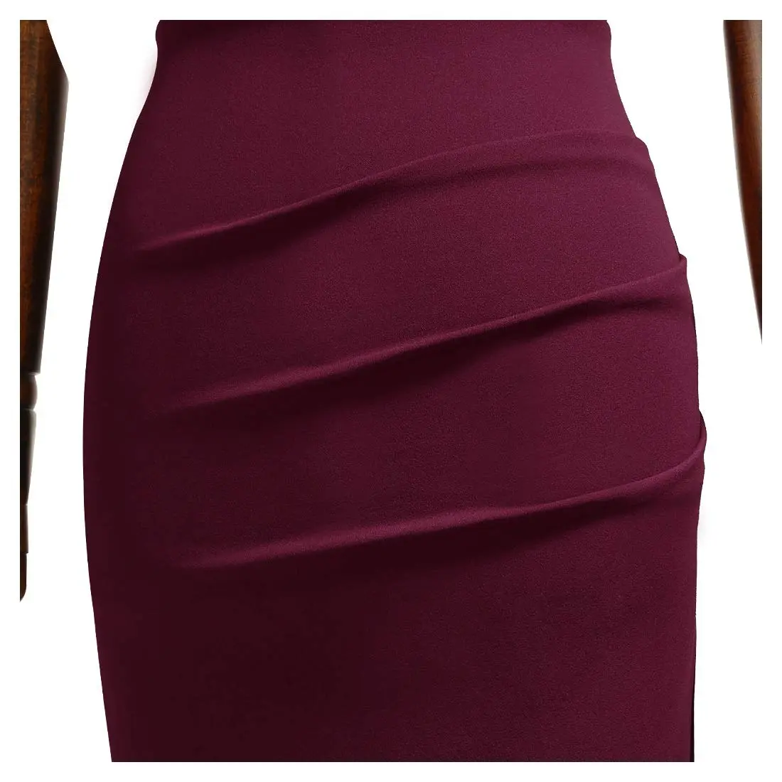 Miusol Women's Retro Ruffle Style Slim Work Pencil Dress Burgundy | Classic Office & Party Wear - view 7