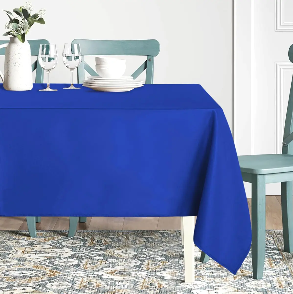 sancua Rectangle Tablecloth for 4 Foot Tables 54x78 Inch | Blue, Wrinkle-Free Polyester - view 2