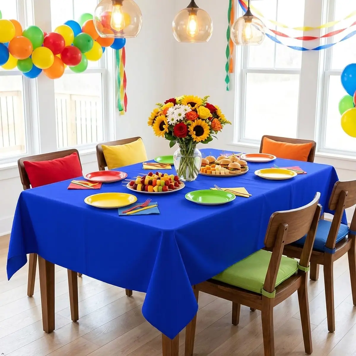 sancua Rectangle Tablecloth for 4 Foot Tables 54x78 Inch | Blue, Wrinkle-Free Polyester - view 3