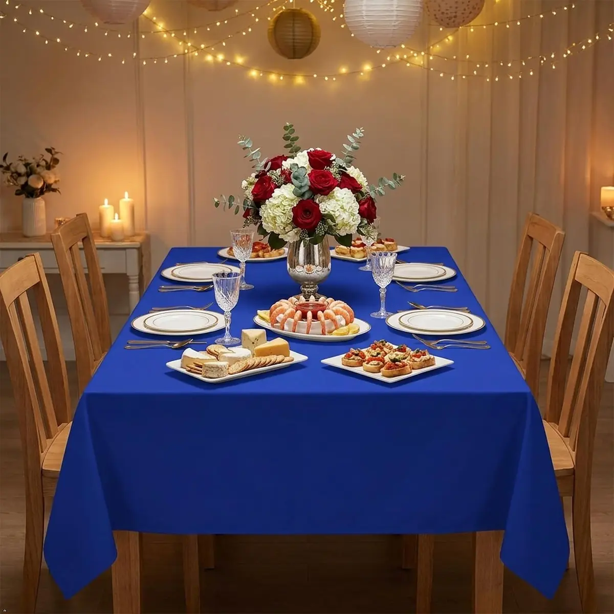 sancua Rectangle Tablecloth for 4 Foot Tables 54x78 Inch | Blue, Wrinkle-Free Polyester - view 4