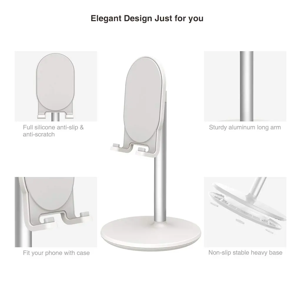 Bright Stone Adjustable Phone Stand for Desk, White | Compatible with 4"-12.9" Phones/Tablets - view 6