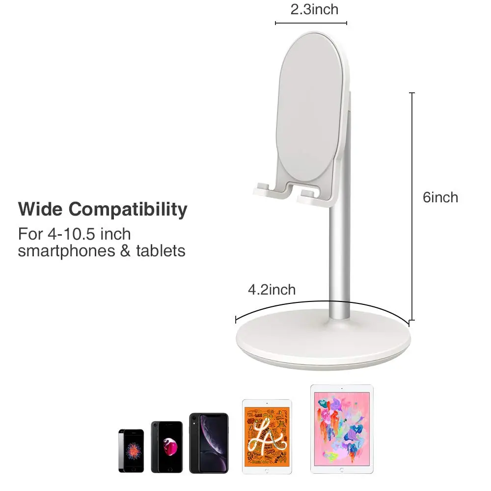 Bright Stone Adjustable Phone Stand for Desk, White | Compatible with 4"-12.9" Phones/Tablets - view 4