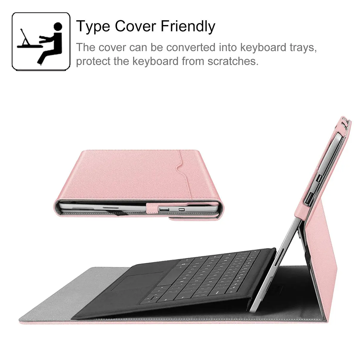 Fintie Case for 12.3 inch Microsoft Surface Pro 7 Plus, Pro 7/6/5/4/3 Rose Gold | Multi-Angle Kickstand Folio with Stylus Holder - view 6