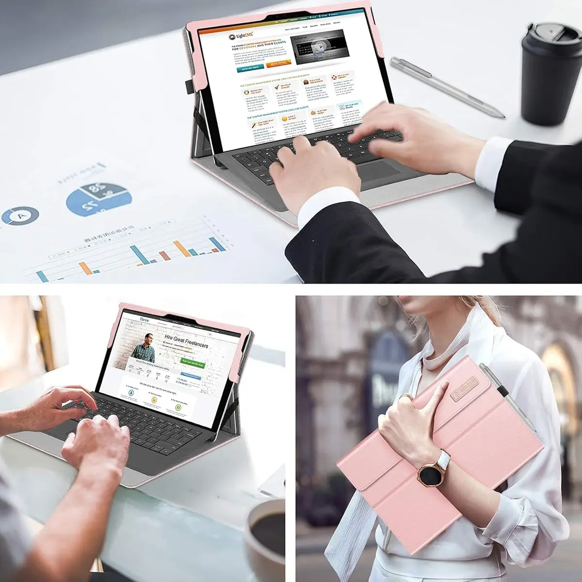 Fintie Case for 12.3 inch Microsoft Surface Pro 7 Plus, Pro 7/6/5/4/3 Rose Gold | Multi-Angle Kickstand Folio with Stylus Holder - view 8