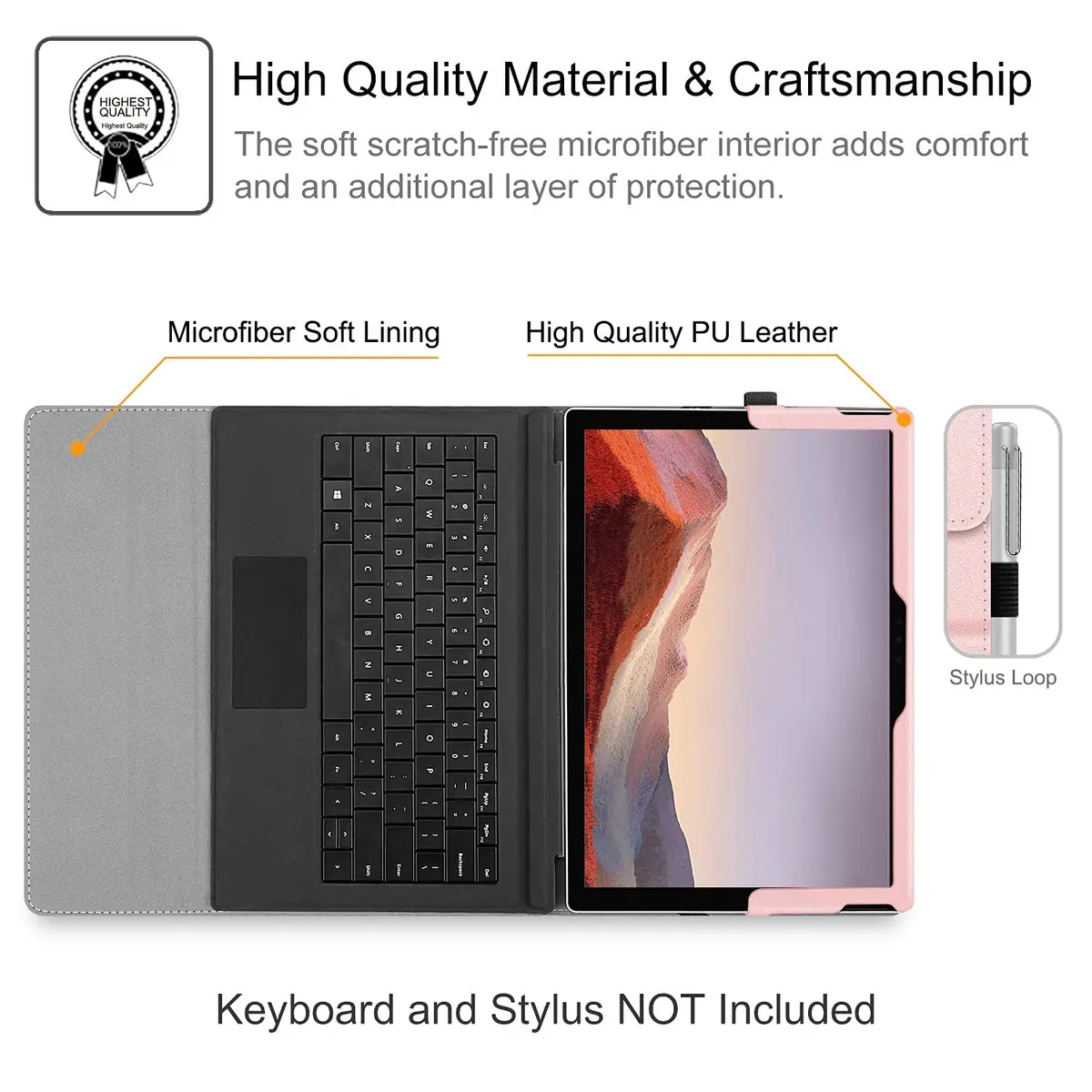 Fintie Case for 12.3 inch Microsoft Surface Pro 7 Plus, Pro 7/6/5/4/3 Rose Gold | Multi-Angle Kickstand Folio with Stylus Holder - view 9