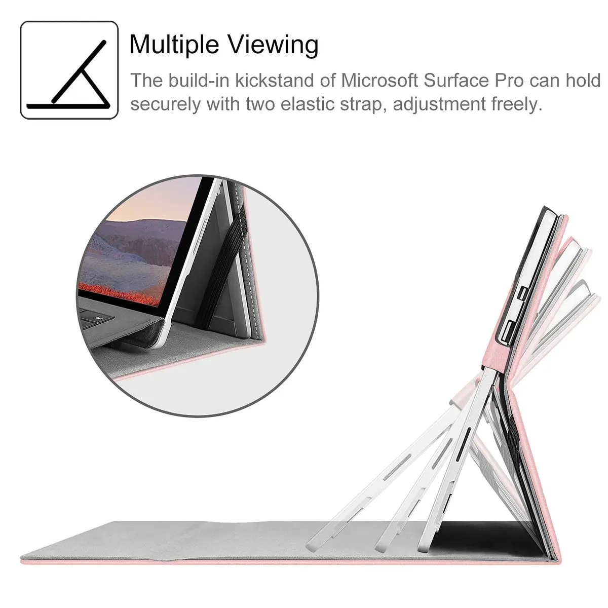 Fintie Case for 12.3 inch Microsoft Surface Pro 7 Plus, Pro 7/6/5/4/3 Rose Gold | Multi-Angle Kickstand Folio with Stylus Holder - view 3