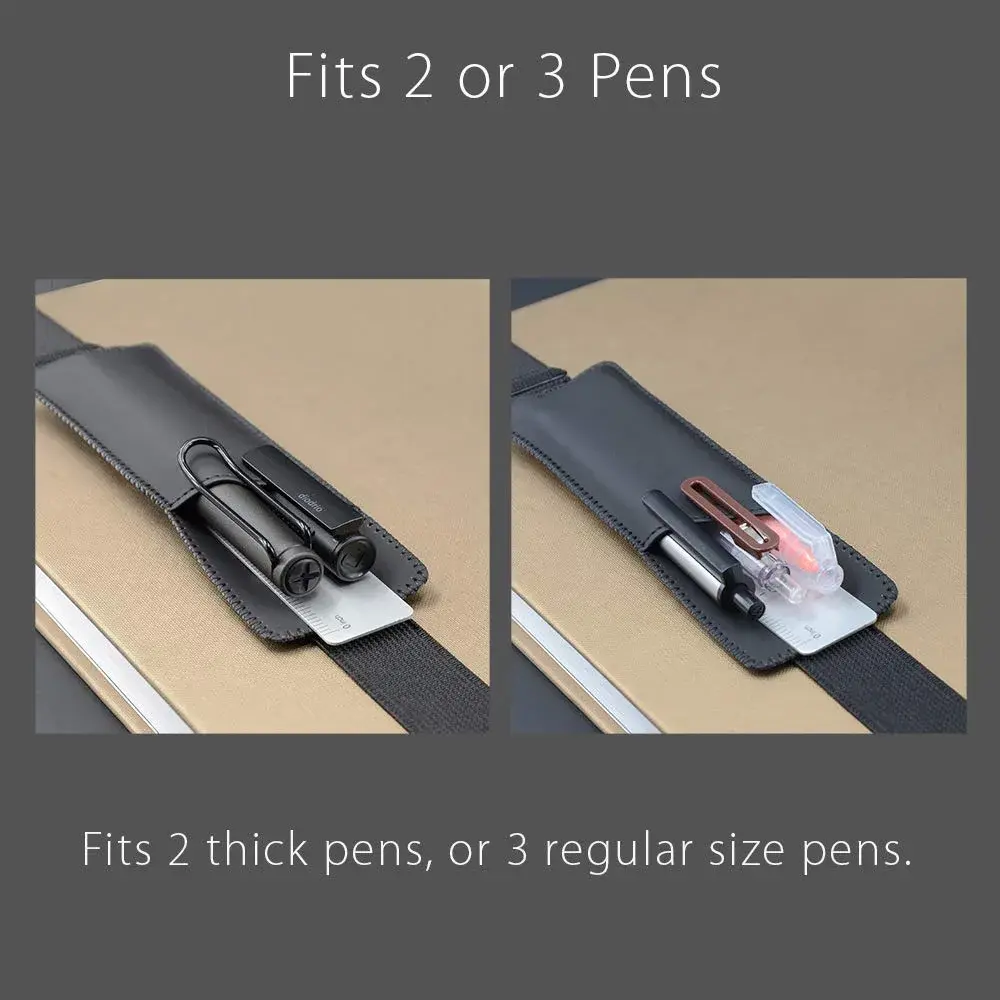 diodrio Adjustable Elastic Band Pen Holder, Black | Fits 8"-11" Notebooks, PU Leather - view 5