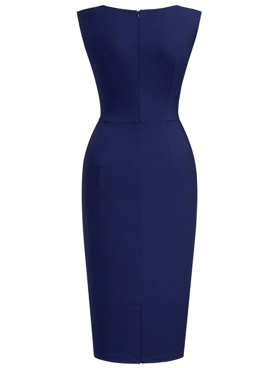Miusol Women's Retro Ruffle Style Slim Work Pencil Dress A-Navy Blue | Sleeveless, Knee-Length, Business Casual Sheath Dress for Women, Strechy Fabric - view 5