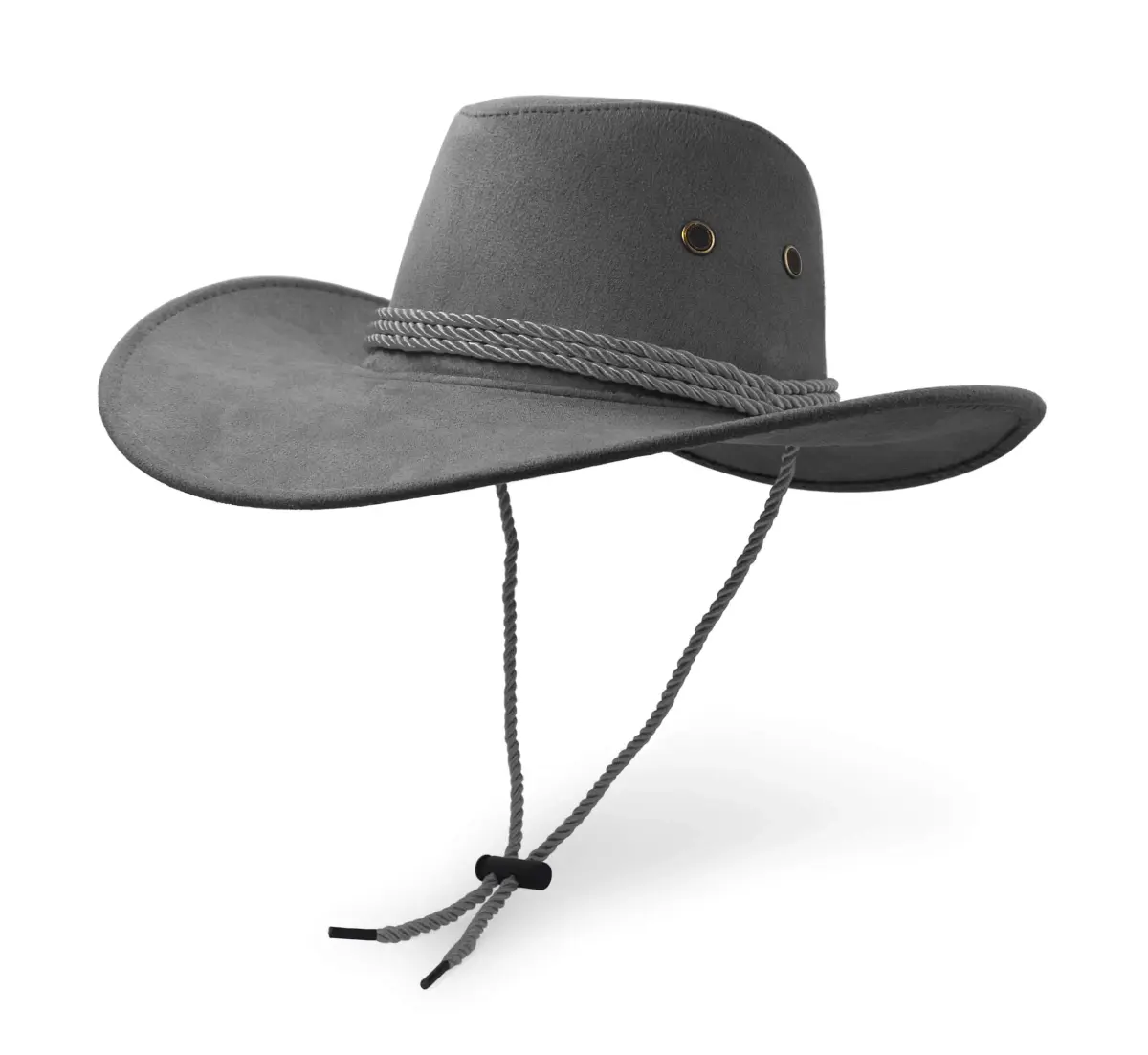 UltraKey Grey Cowboy Hat with Chin Strap & Breathable Eyelets | Travel Cap for Outdoor Sun Protection - main product image