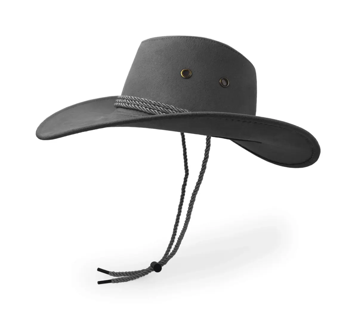 UltraKey Grey Cowboy Hat with Chin Strap & Breathable Eyelets | Travel Cap for Outdoor Sun Protection - view 3