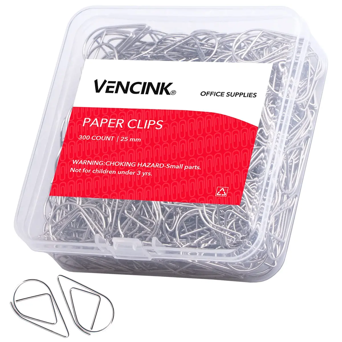 VENCINK Silver Teardrop Paper Clips 300 pcs | Durable Stainless Steel Office & School Supplies - main product image