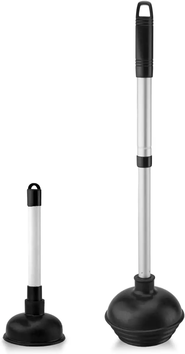 NEIKO Toilet Plunger Set | 2 Piece | Compact All-Angle Design | Telescopic Aluminum Handle - main product image