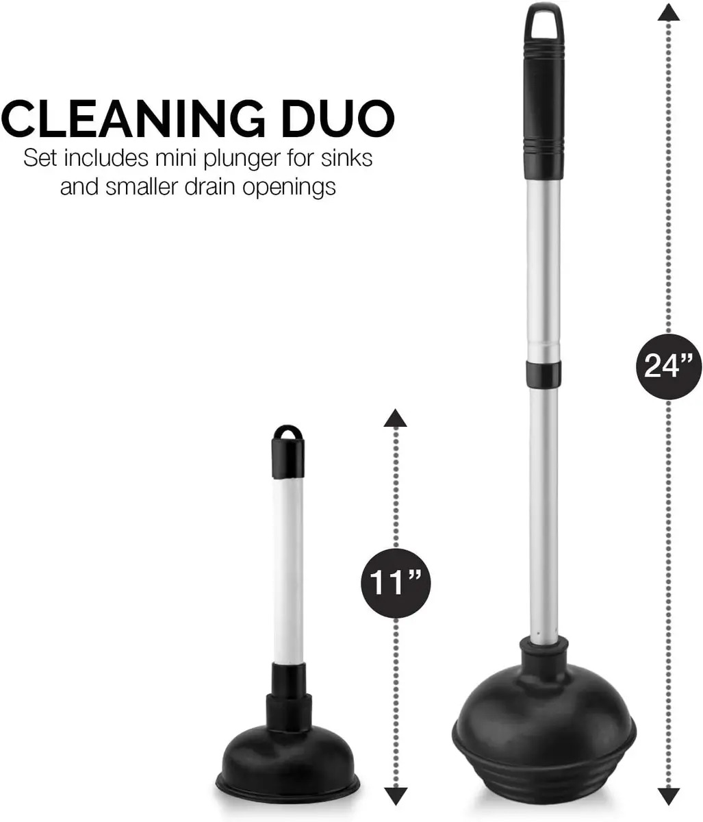 NEIKO Toilet Plunger Set | 2 Piece | Compact All-Angle Design | Telescopic Aluminum Handle - view 4