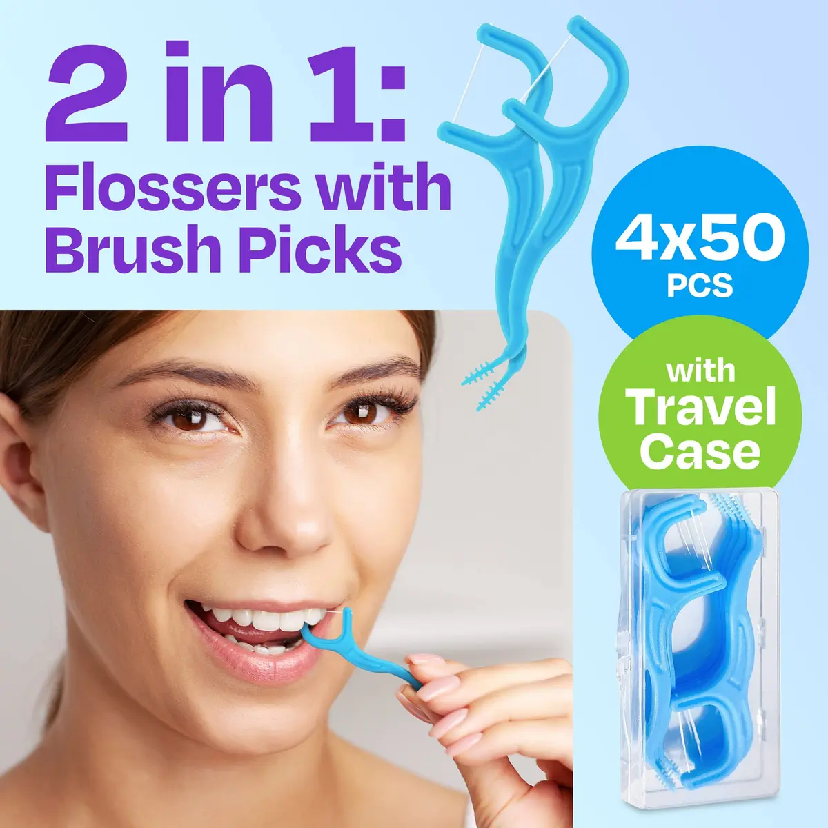 Trueocity Mint Dental Floss Picks 200 Count | Sensitive Gums Glide & Clean - view 7