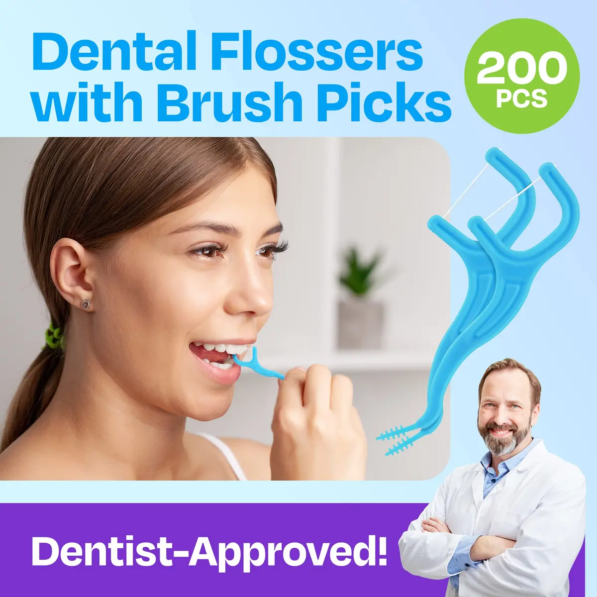 Trueocity Mint Dental Floss Picks 200 Count | Sensitive Gums Glide & Clean - view 2
