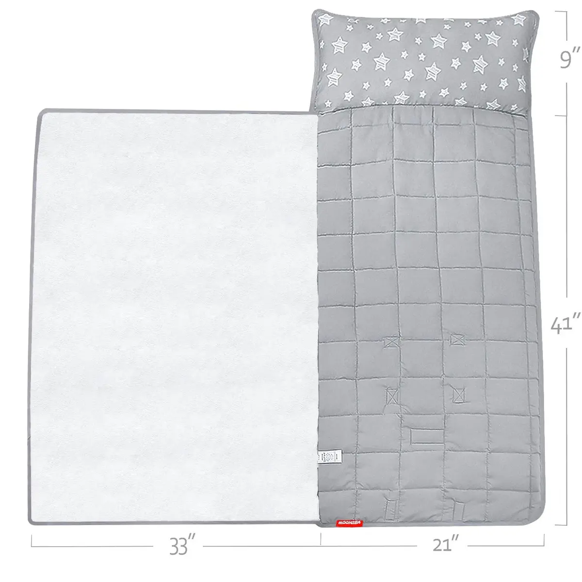 Moonsea Toddler Nap Mat with Pillow and Fleece Minky Blanket Grey | Soft, Portable & Machine Washable - view 4