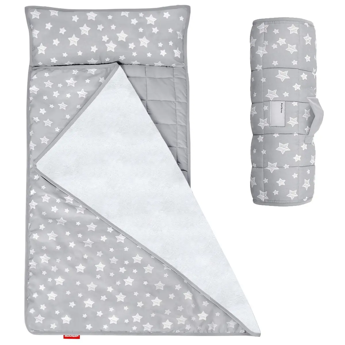 Moonsea Toddler Nap Mat with Pillow and Fleece Minky Blanket Grey | Soft, Portable & Machine Washable - main product image