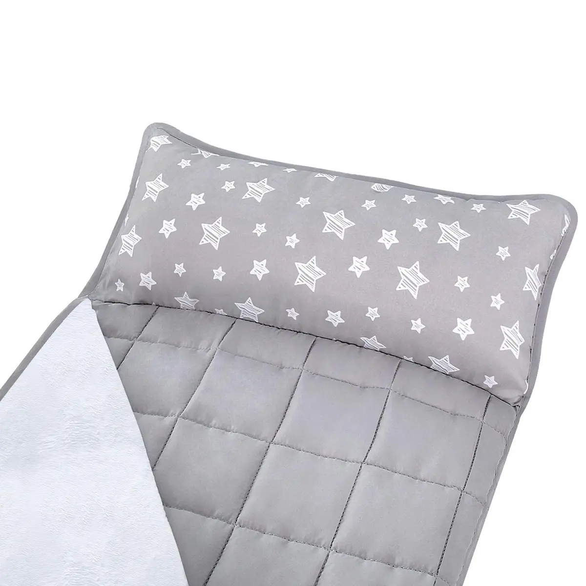 Moonsea Toddler Nap Mat with Pillow and Fleece Minky Blanket Grey | Soft, Portable & Machine Washable - view 2