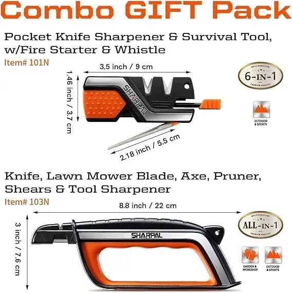 SHARPAL Pocket Knife Sharpener & Garden Tool Sharpener Combo Gift Pack | 6-In-1 Survival Tool with Fire Starter & Whistle - view 2