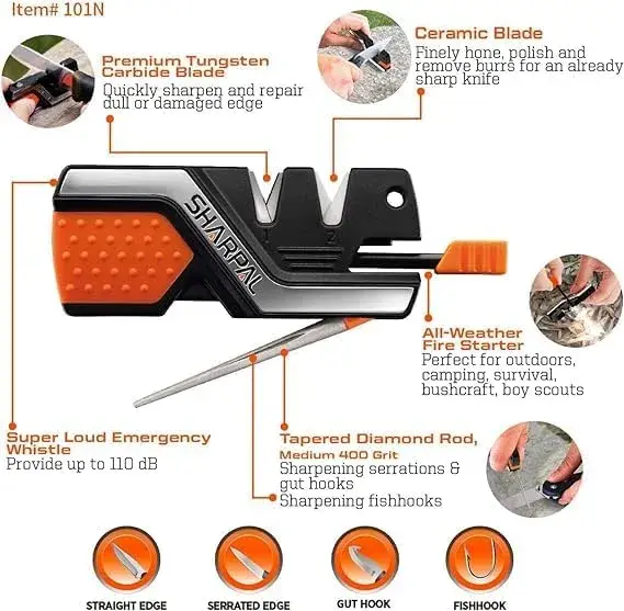 SHARPAL Pocket Knife Sharpener & Garden Tool Sharpener Combo Gift Pack | 6-In-1 Survival Tool with Fire Starter & Whistle - view 4