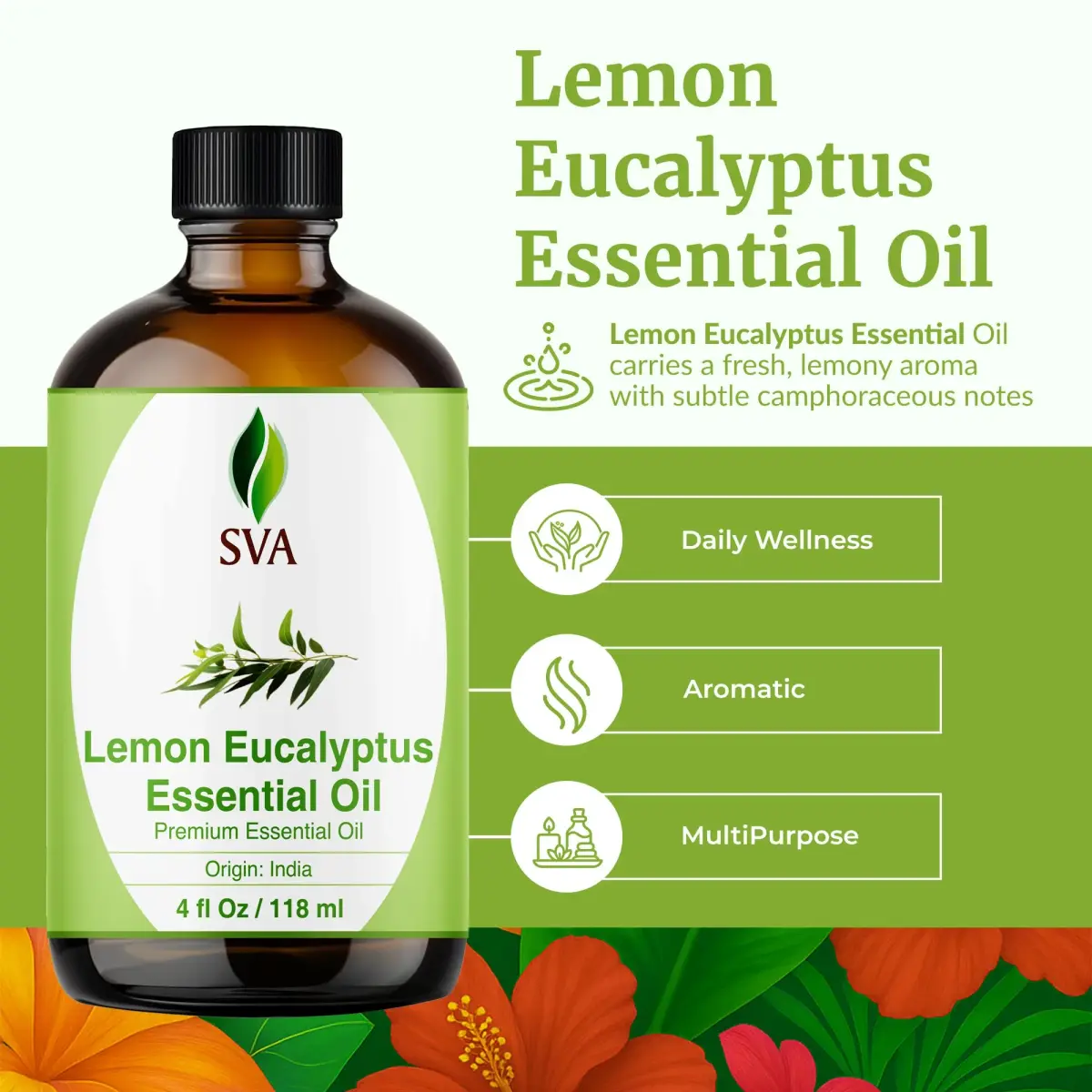 SVA ORGANICS Lemon Eucalyptus Essential Oil - 4 Fl Oz (118 mL) - Pure & Natural Aromatherapy Oil - view 2