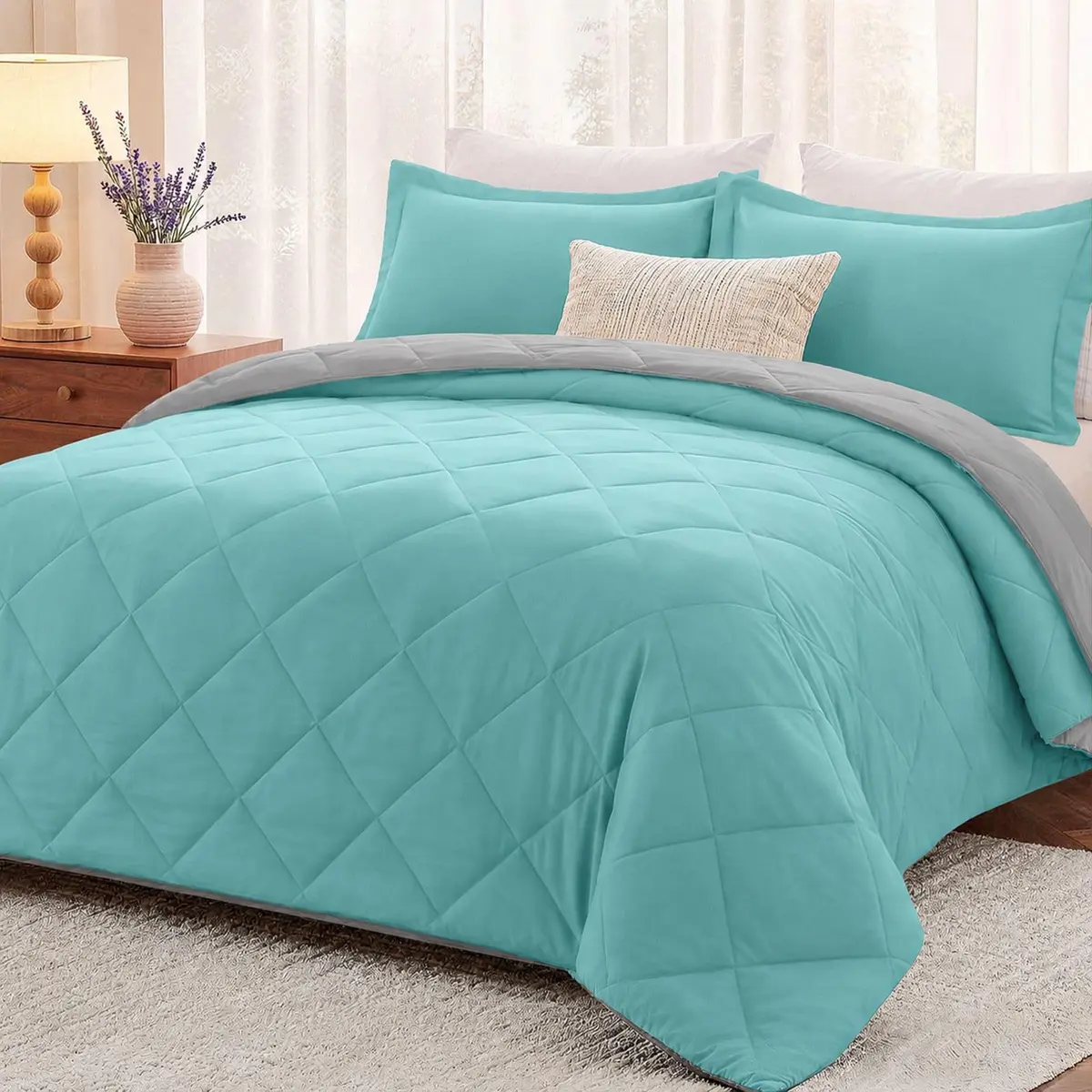 downluxe Twin Comforter Set Light Blue/Gray | Soft Reversible 2-Piece Bedding - main product image