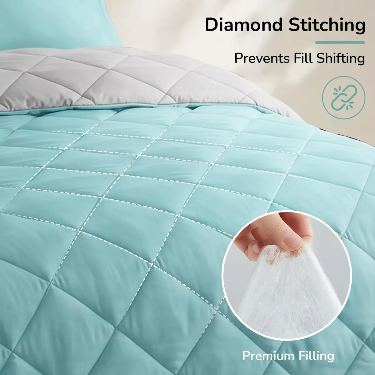 downluxe Twin Comforter Set Light Blue/Gray | Soft Reversible 2-Piece Bedding - view 5