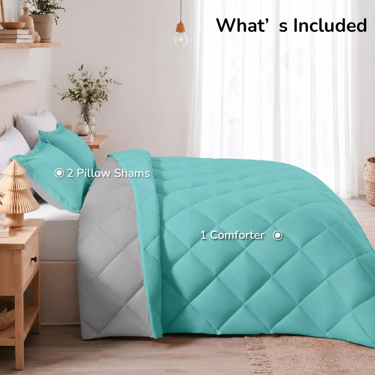 downluxe Twin Comforter Set Light Blue/Gray | Soft Reversible 2-Piece Bedding - view 9