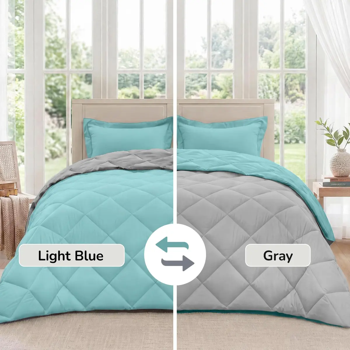 downluxe Twin Comforter Set Light Blue/Gray | Soft Reversible 2-Piece Bedding - view 2