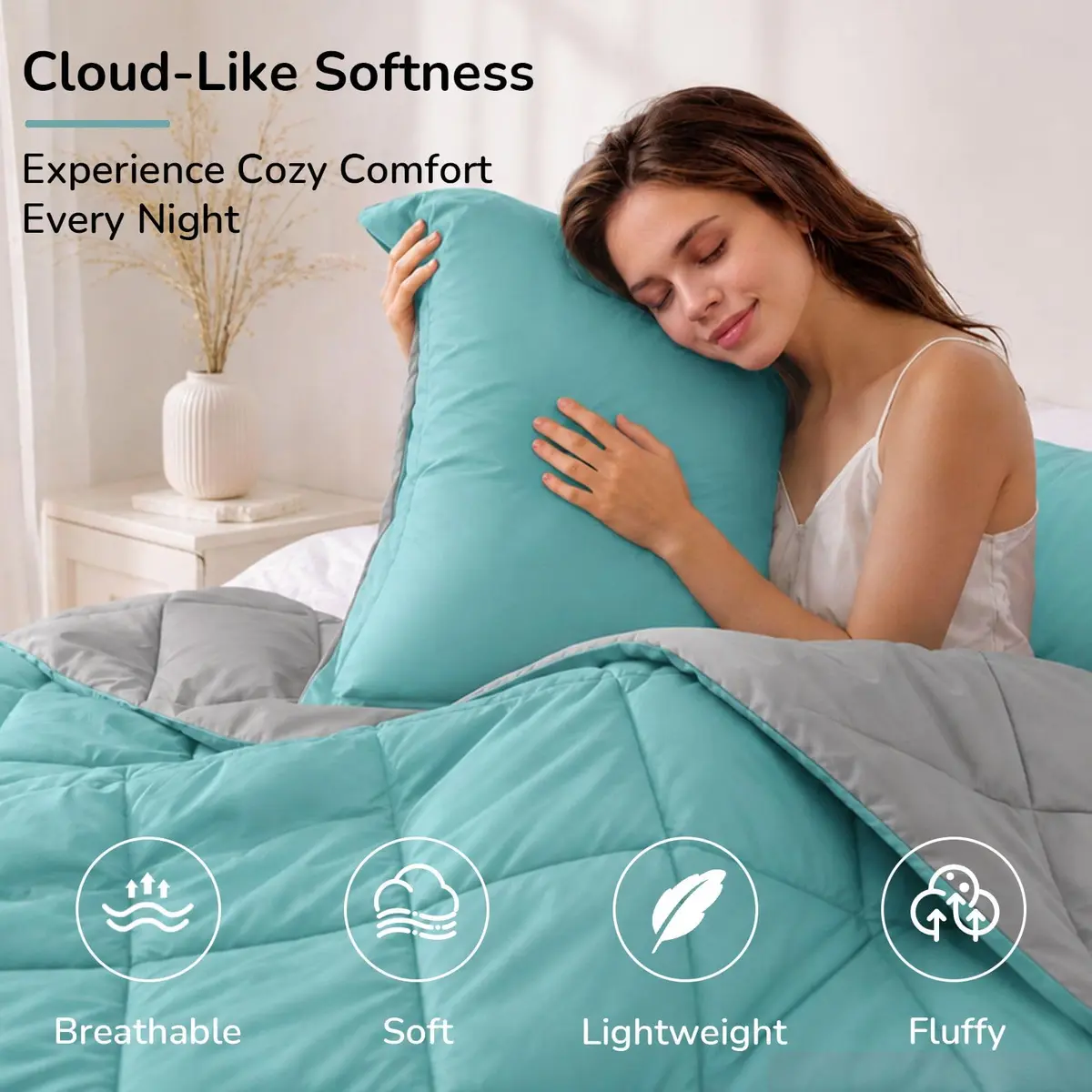 downluxe Twin Comforter Set Light Blue/Gray | Soft Reversible 2-Piece Bedding - view 3
