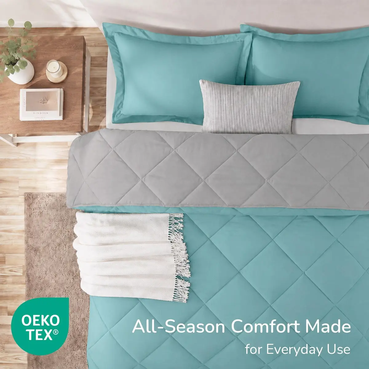 downluxe Twin Comforter Set Light Blue/Gray | Soft Reversible 2-Piece Bedding - view 4