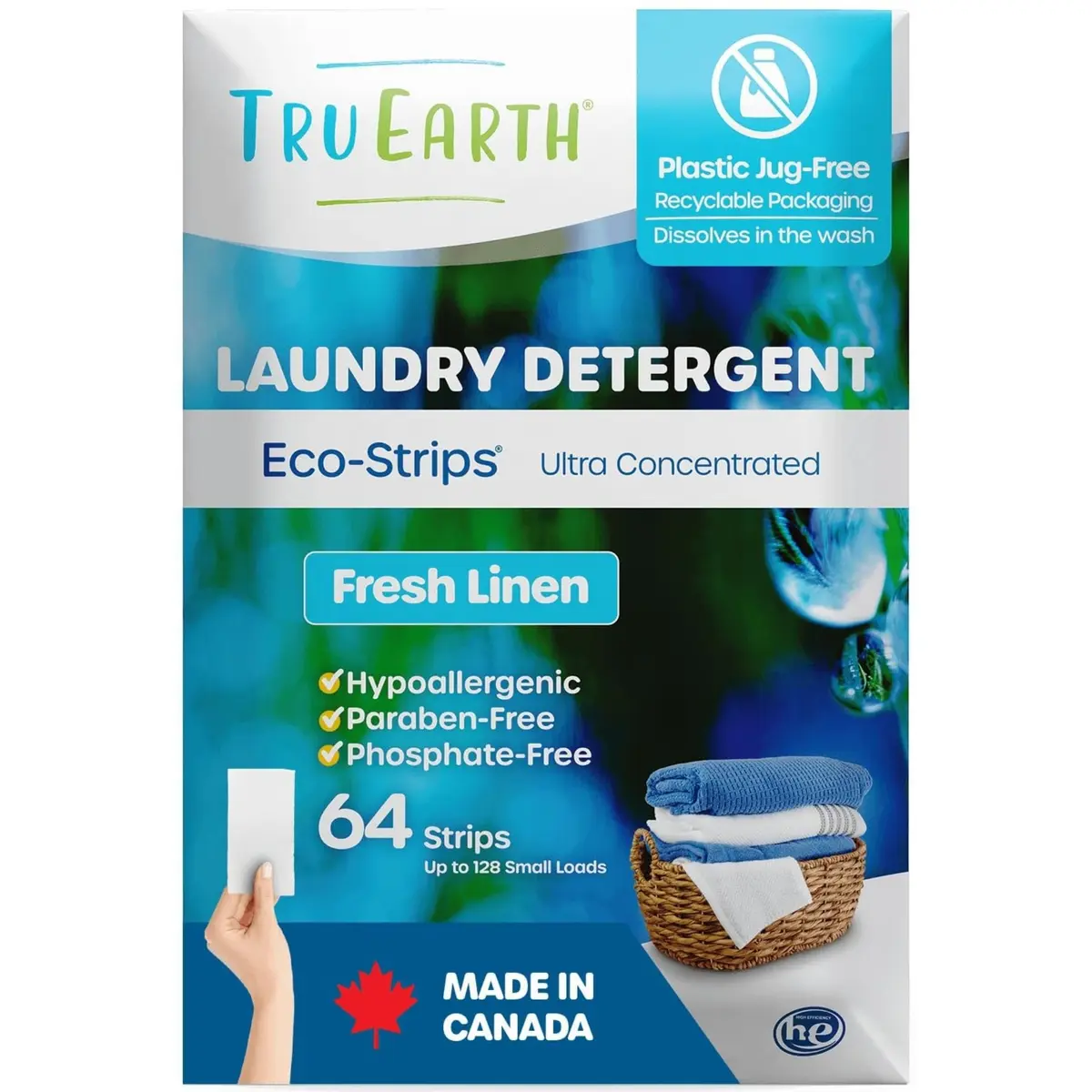 Tru Earth Dry Laundry Detergent Sheets, Fresh Linen, 64 Count | Eco-Friendly, Hypoallergenic & Compact - main product image