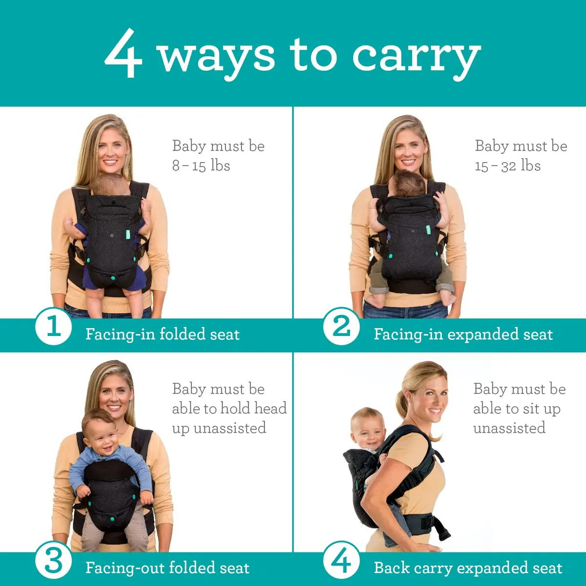 Infantino Flip 4-in-1 Baby Carrier Convertible Ergonomic, Black Denim | Adjustable, Ergonomic & Grow-with-Your Baby (70-120 chars) - view 2