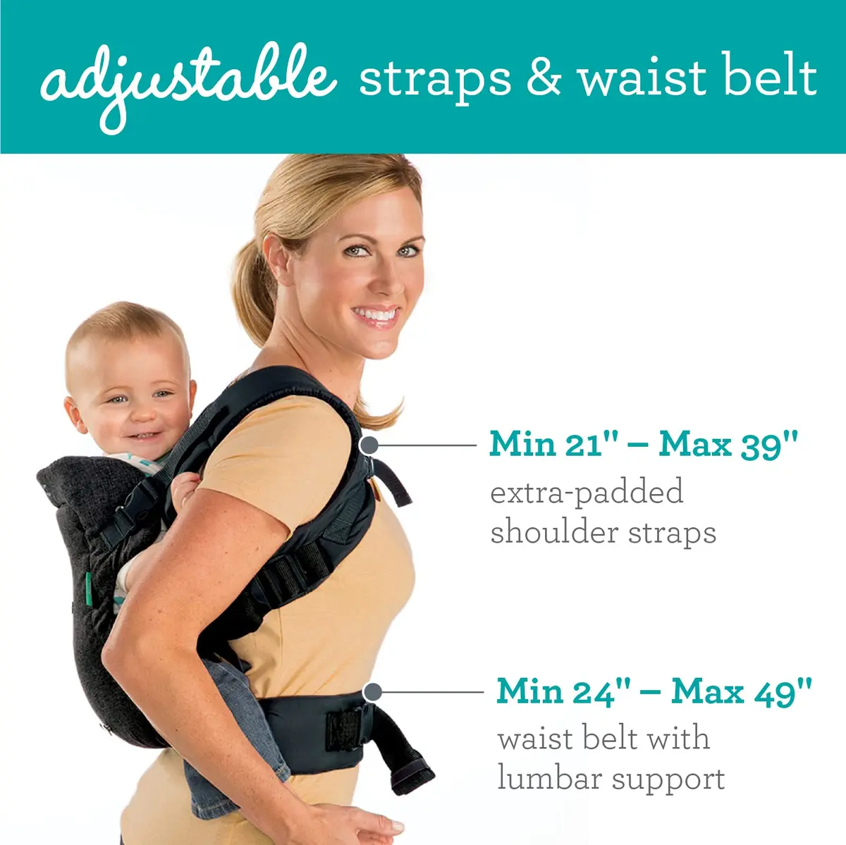 Infantino Flip 4-in-1 Baby Carrier Convertible Ergonomic, Black Denim | Adjustable, Ergonomic & Grow-with-Your Baby (70-120 chars) - view 3