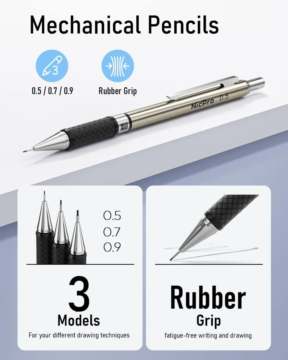 Nicpro 6PCS Art Mechanical Pencil Set with 0.5/0.7/0.9/2.0mm Leads & Erasers | Value Pack for Students & Professionals - view 3