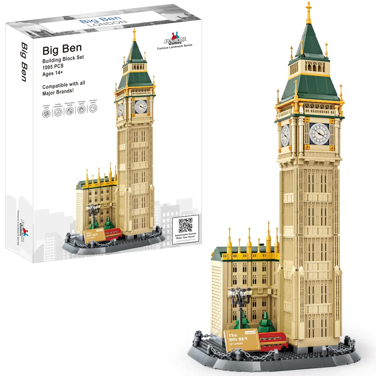Apostrophe Games Big Ben Building Block Set 1095 Pieces | Educational Architecture Model - main product image