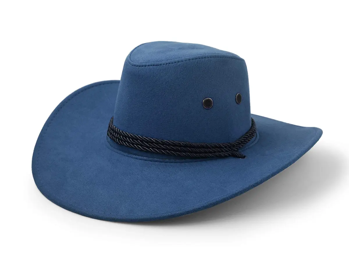UltraKey Navy Faux Felt Leather Suede Cowboy Hat with Chin Strap | UPF 30+ Sun Protection - view 5