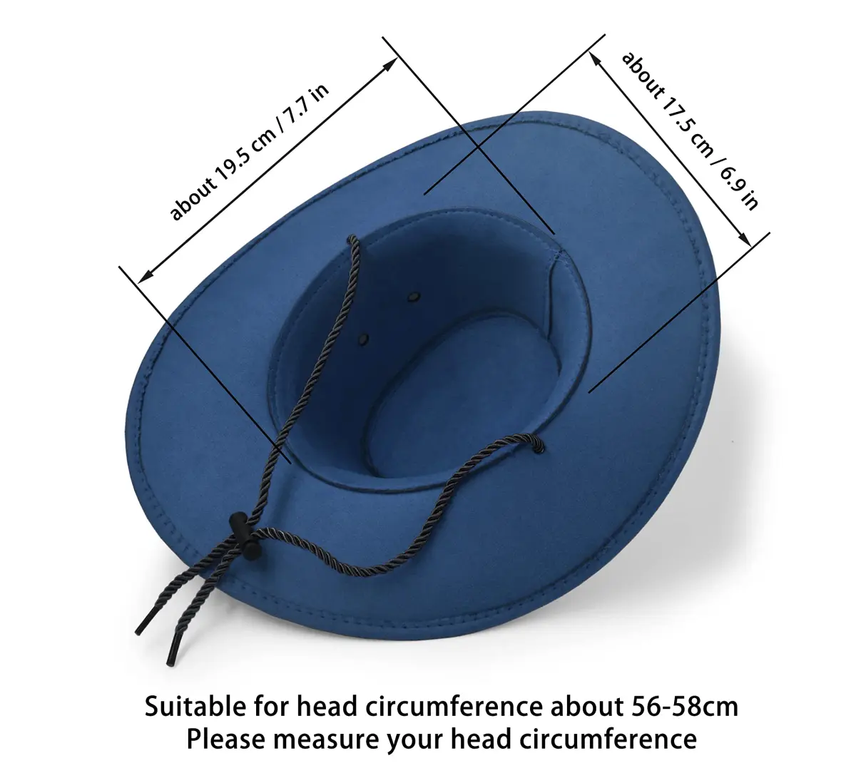 UltraKey Navy Faux Felt Leather Suede Cowboy Hat with Chin Strap | UPF 30+ Sun Protection - view 8