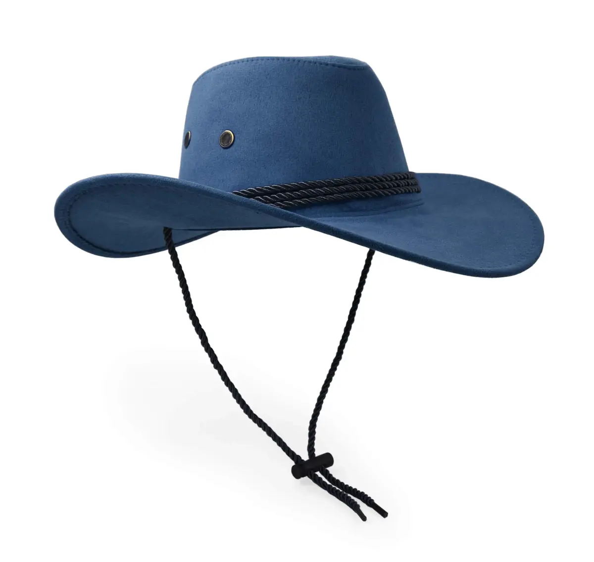 UltraKey Navy Faux Felt Leather Suede Cowboy Hat with Chin Strap | UPF 30+ Sun Protection - view 2