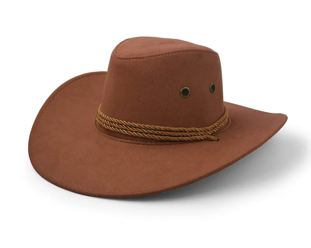 UltraKey Cowboy Hat Faux Felt Leather Suede Travel Cap Brown | Wide Brim Sun Protection for Outdoor Activities - view 5