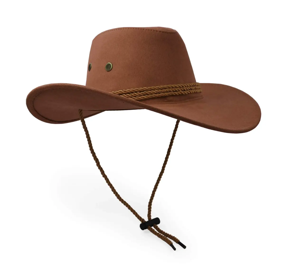 UltraKey Cowboy Hat Faux Felt Leather Suede Travel Cap Brown | Wide Brim Sun Protection for Outdoor Activities - view 2
