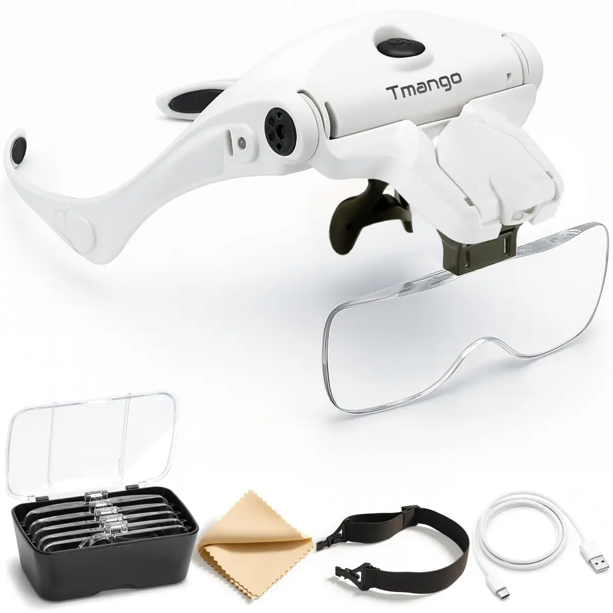 Tmango Rechargeable Head Magnifier 1.0X-3.5X | Hands-Free Jewelry & Craft Lighted Headband - main product image