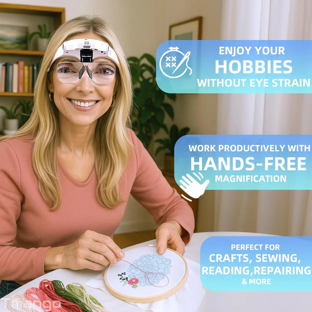 Tmango Rechargeable Head Magnifier 1.0X-3.5X | Hands-Free Jewelry & Craft Lighted Headband - view 2